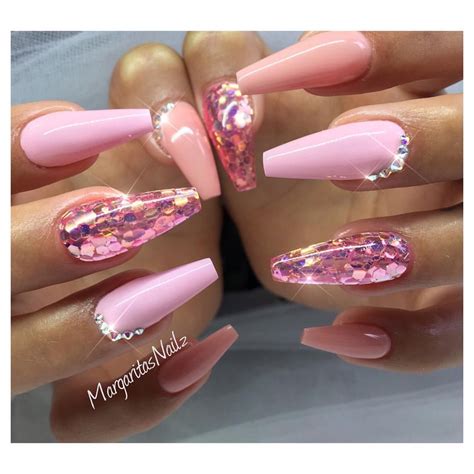 Pink And Glitter Coffin Nails By Margaritasnailz Nail Art Designs