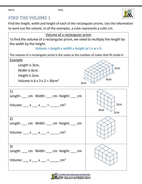 Volume Rectangular Prism Worksheet