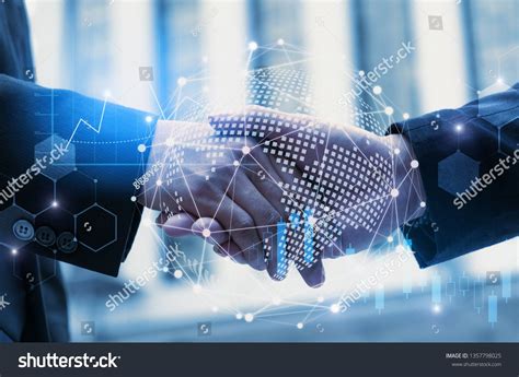 Partnership Business Man Handshake With Effect Global World Map