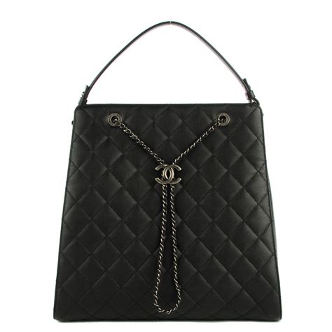 Chanel Caviar Quilted Large Cc Bucket Bag Black 123498