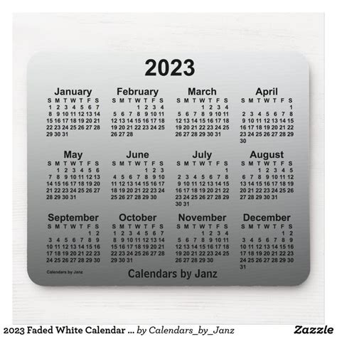 2023 Faded White Calendar By Janz Mouse Pad In 2022