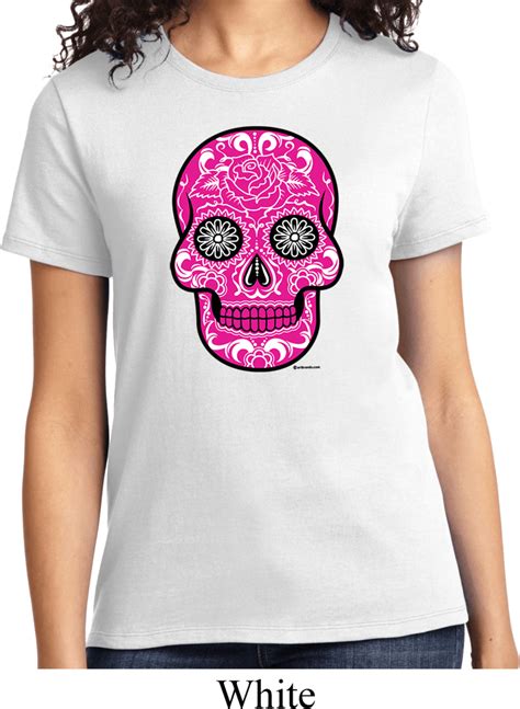 Ladies Pink Sugar Skull T Shirt Pink Sugar Skull Ladies Shirts