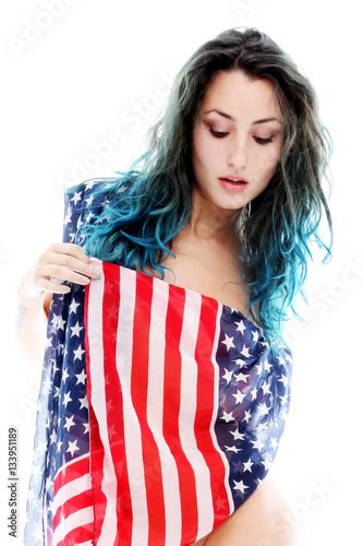 Sensual Tattoo Girl Naked Covered Only With An American Flag Buy This
