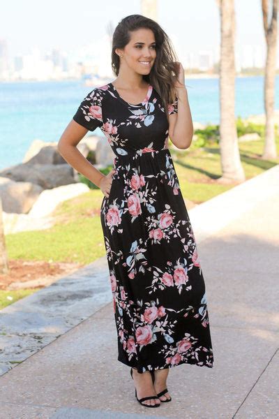 Black Floral Maxi Dress With Short Sleeves Maxi Dresses Saved By