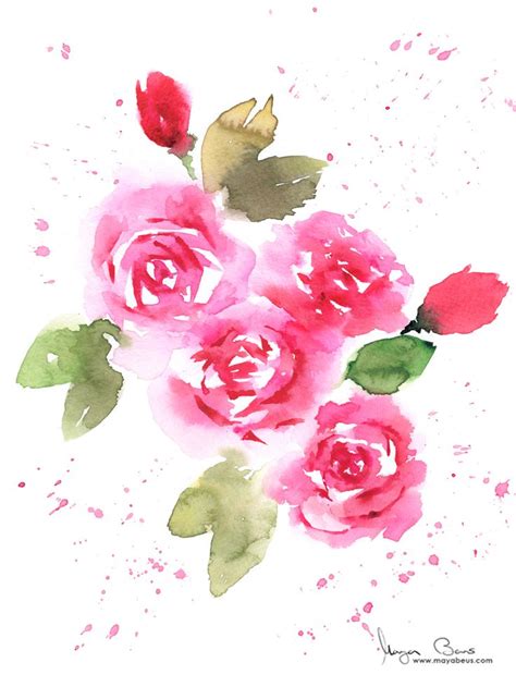 Pink Roses Watercolour Painting Ink Illustrations Watercolor And Ink Watercolor Rose