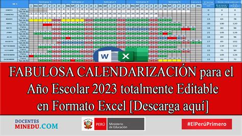Fabulosa Calendarizaci N Para El A O Escolar Totalmente Editable En Formato Excel Descarga