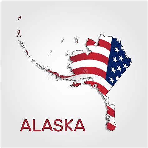 Map Of The State Of Alaska In Combination With A Waving The Flag Of The