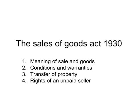 The Sales Of Goods Act 1930