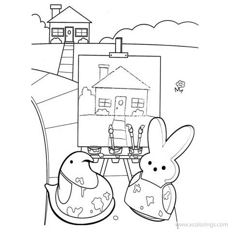 Peeps Coloring Pages Chick and Bunny are Painting - XColorings.com