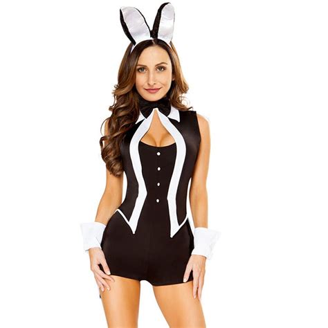 New Fashion Sexy Women 5 Piece Tuxedo Bunny Costume Tux And Tails Halloween Cosplay Party