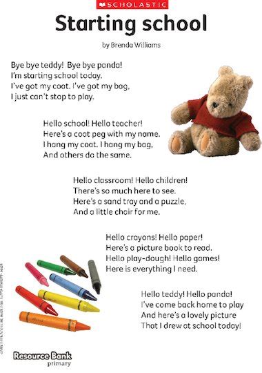 ‘starting School Poem Early Years Teaching Resource Scholastic