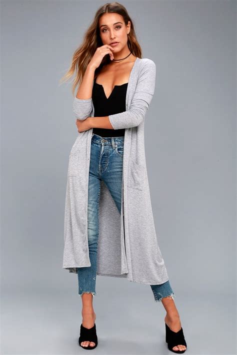 Heather Grey Cardigan Sweater Longline Cardigan Ribbed Duster Lulus