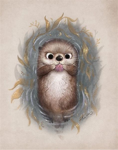 A Very Intent Little Otter Animal Drawings Animal Art Cute Art