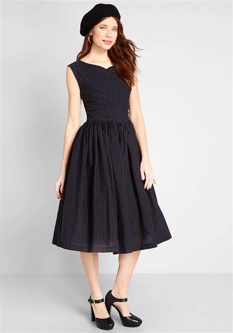 Modcloth Fabulous Fit And Flare Dress Black Dots Modcloth Flare