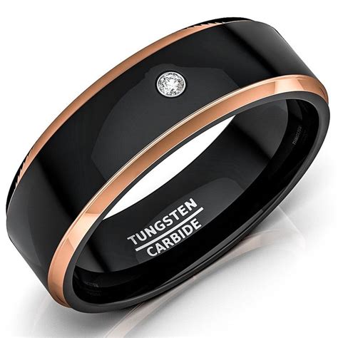 Tungsten carbide ring rose gold black brushed wedding band ring men's jewelry. Mens Wedding Band 8mm Black Tungsten Rings Two Tone Rose ...