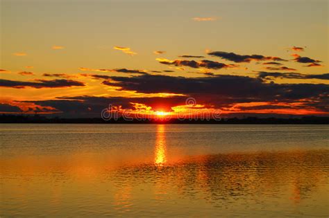 Golden Sunset Over Lake Background Stock Image Image Of Twilight