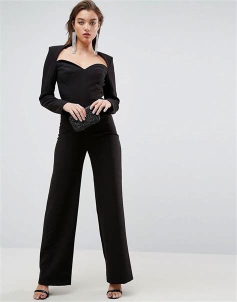 Asos Tailored Sweetheart Neckline With Shoulder Pads And Wide Leg