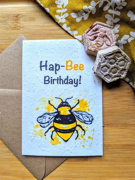 Plantable Hap Bee Birthday Card With 2 Wildflower Bee Seed Etsy
