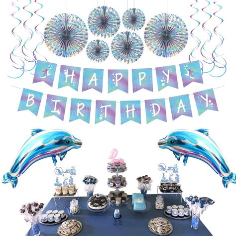 Birthday Party Decoration Dolphin Party Supplies Blue Themed Etsy