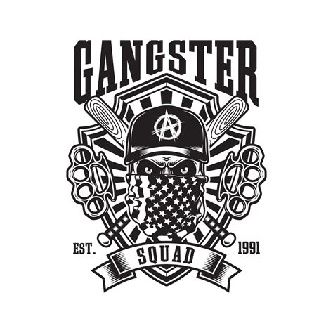 Gangster Skull With Crossed Baseball Bats And Brass Knuckles Emblem