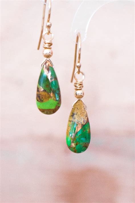 Green Copper Turquoise Drop Earrings Mojave Green Turquoise