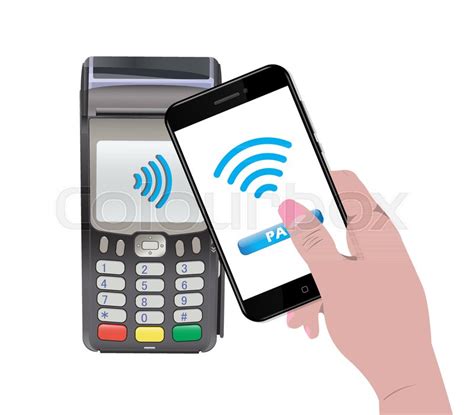 Pos Terminal With Hand Holding A Stock Vector