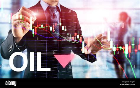 Oil Trend Down Candle Graph Chart Oil Barrels And A Financial Chart On