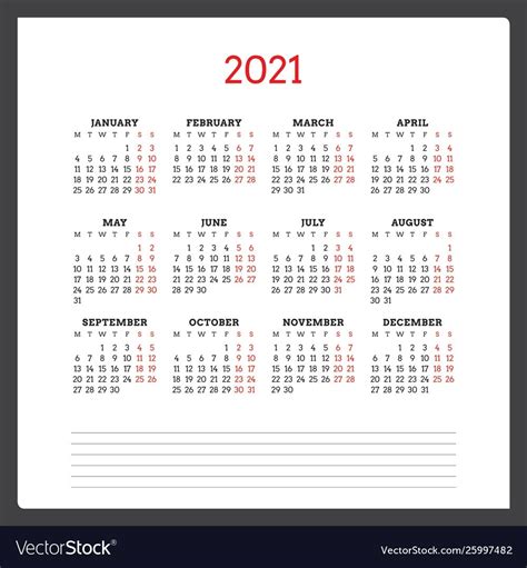 European Calendar 2021 Calendar Template Printable