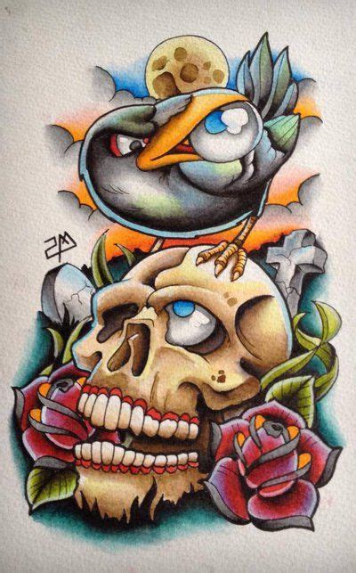 Skull N Crow Tattoo Design By