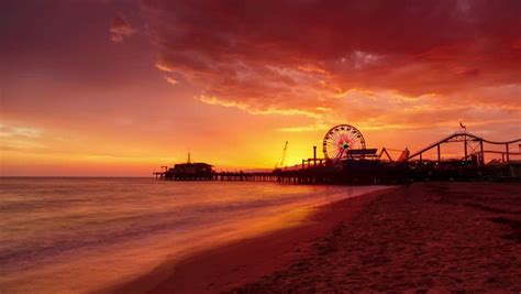 Sunset At Santa Monica Beach Pier California Hd Timelapse Stock