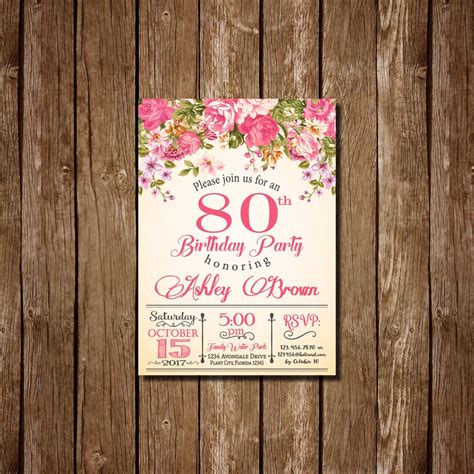 Invitación Del Cumpleaños 80 Años Para Las Mujeres 80 Años
