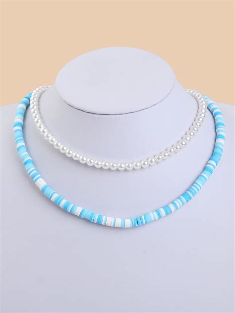 Pcs Faux Pearl Soft Clay Beaded Necklace Beaded Necklace Designs