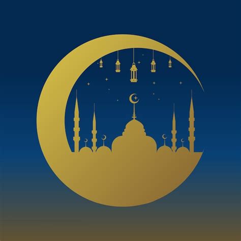 Ilustración De Ramadán Kareem Con Mezquita Y Luna Y Linterna A La Luz