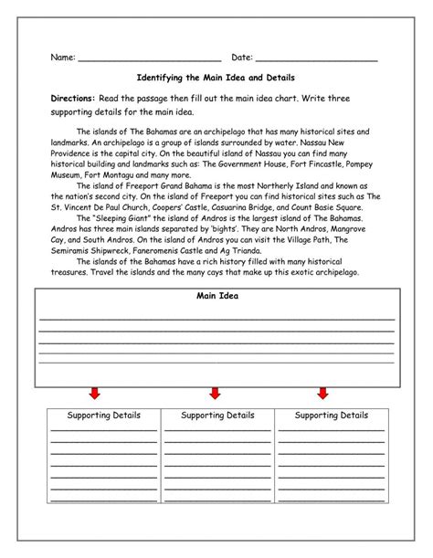 Main Idea Supporting Details Worksheet The Main Idea In A Paragraph Is