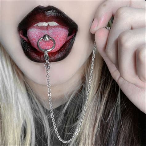 Tongue Stud With Chain Cool Tongue Ring Titanium Steel Etsy In Body Jewelry Tongue