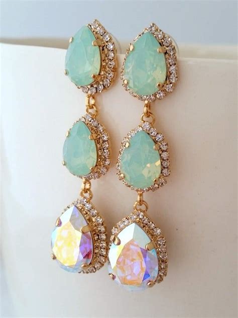 Mint Opal Earrings K White Gold Earrings Stunning Earrings Cute