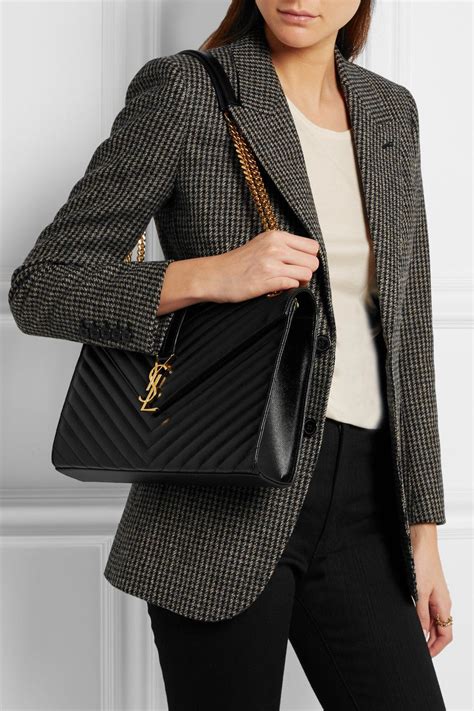 Black Cassandre Large Quilted Textured Leather Shoulder Bag Saint Laurent
