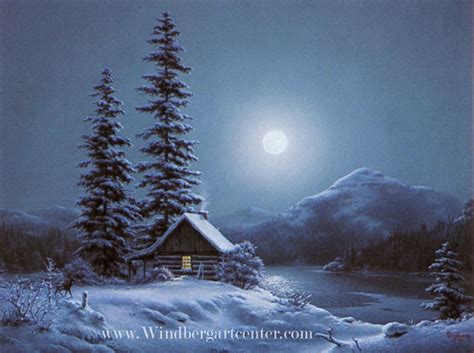 Beautiful Snow Scenes At Night Lakeside Hideaway By Dalhart Windberg