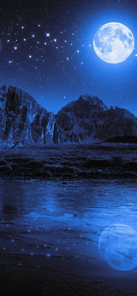 Night Beach Moon Stars Landscape Mountains Iphone Wallpapers Free Download