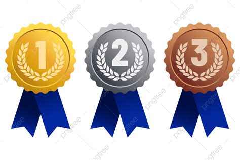 1st 2nd 3rd Gold Silver Bronze Medals With Blue Ribbons Clipart Design