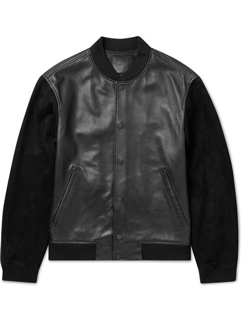 Theory Varsity Suede Trimmed Leather Bomber Jacket In Black For Men Lyst