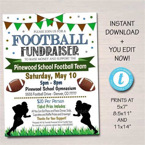 Editable Football Fundraiser Flyer Printable Pta Pto Flyer Etsy
