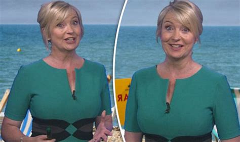 bbc weather carol kirkwood teases hint of cleavage in tight frock tv and radio showbiz and tv