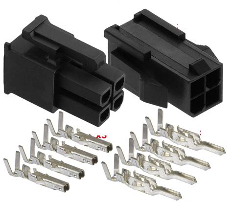 Molex 4 Pin Black Connector Pitch 420mm0165 W18 24 Awg Pin Mini Fit Jr 3 Match Set