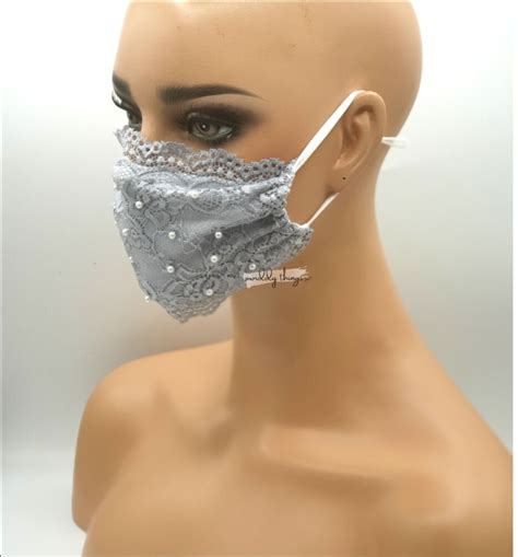 Lace Face Masks With White Pearls Wedding Mask Double Layer Etsy