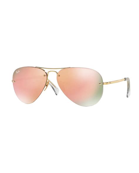lyst ray ban rimless mirrored iridescent aviator sunglasses in brown