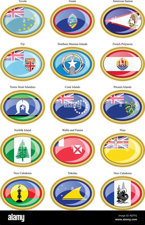 Set Of Icons Flags Of Australia Oceania Polynesia Micronesia And