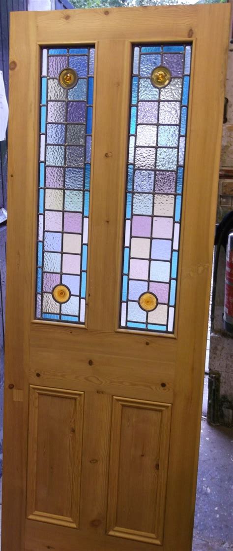 Traditional Reclaimed Pine Victorian Door 12 Stained Glass Panels