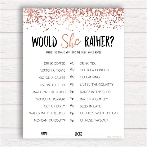 Would She Rather Bridal Shower Game Free Printable