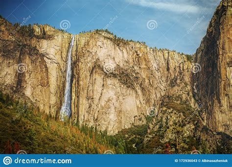 Waterfall In Yosemite National Park California Usa Scenic Landscape